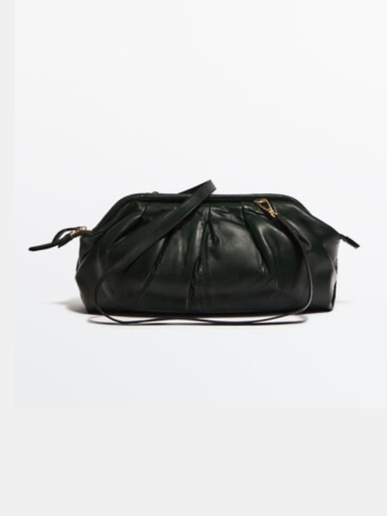 Massimo Dutti Handbags - NWT: Massimo Dutti Studio- Dark Green Leather Gathered Bag in XL.